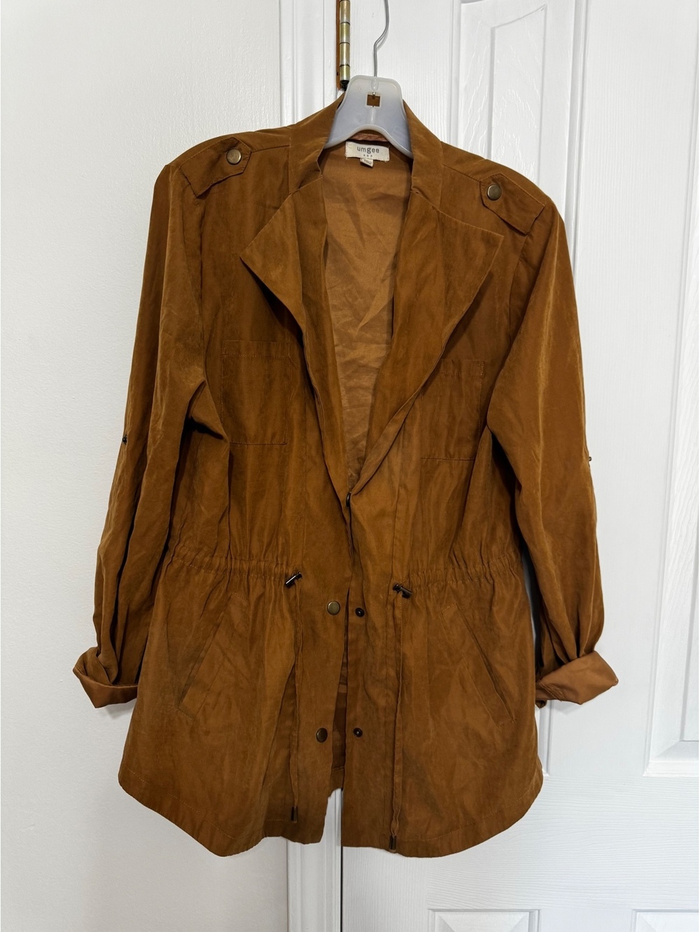 Umgee USA Women’s Small Camel Brown Utility Safari Jacket Drawstring Waist